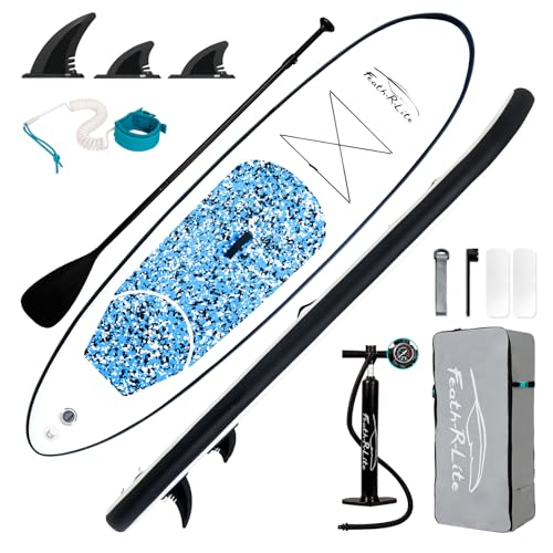 FEATH-R-LITE Inflatable Stand Up Paddle Board 10'x30''x6'' Ultra-Light (16.7lbs) SUP with Paddleboard Accessories,Three Fins,Adjustable Paddle, Pump,Backpack, Leash