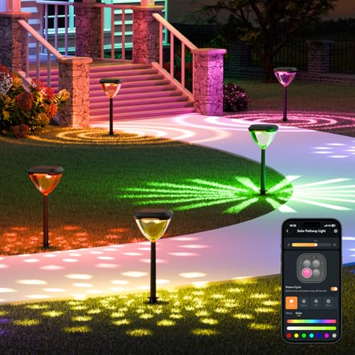 Linkind Smart Solar Pathway Lights SP6, in-App Pattern Switching Solar Lights Outdoor, USB&Solar Charging, Cool/Warm White/Color-Changing Landscape Lighting, Easter Decor for Yard, Patio, 1 Pack