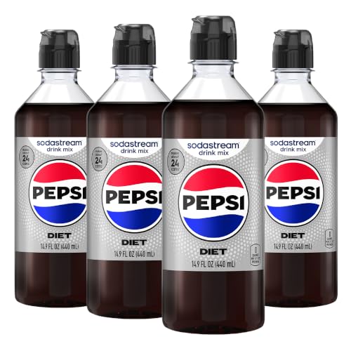SodaStream Diet Pepsi Drink Mix, 4 Pack Cola Syrup for Sparkling Water Makers, Real Taste Diet Pepsi Syrup, Control Your Fizz with Soda Stream Flavors, 4 x 14.9 Fl Oz (440ml)