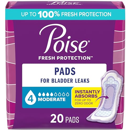 Poise Incontinence & Postpartum Pads for Bladder Leaks, 4 Drop Moderate Absorbency, Regular Length, 20 Count, Packaging May Vary