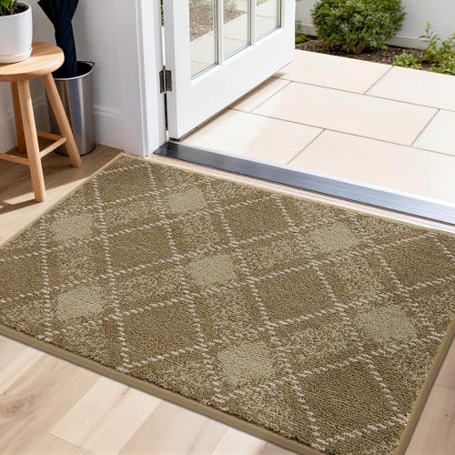 COSY HOMEER Door Mat Non-Slip, Soft Absorbent TPR Backing Doormat for Front Door Inside Entrance, Washable Low Profile Mats for Pets & Family, 20" x 32", Taupe