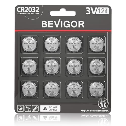 BEVIGOR 2032 Battery Compatible with AirTag CR2032 Lithium 3V Coin Battery for Child Safety, Suitable for Key Fobs, Smart Sensors, Scales, Candles and More, 12 Pack