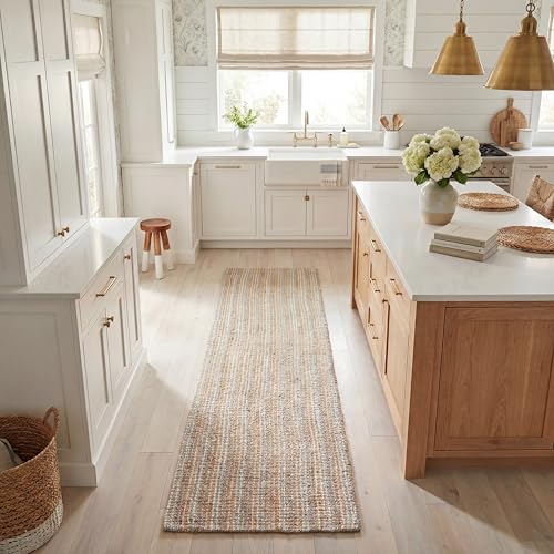 SAFAVIEH Natural Fiber Collection Runner Rug - 2'6" x 8', Grey & Natural Brown, Handmade Jute, Farmhouse Style, Chunky Textured Thick Pile (NF447K)