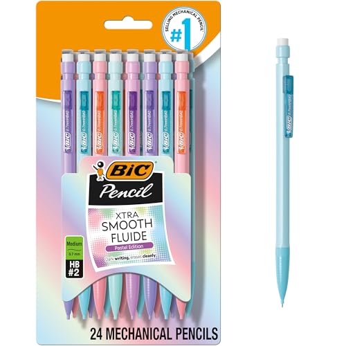 BIC Xtra-Smooth Pastel Mechanical Pencils with Erasers, Medium Point (0.7mm), 24-Count Pack, Bulk Mechanical Pencils for School or Office Supplies