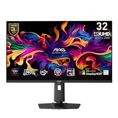 msi MAG 321UPX QD-OLED, 32" 4K UHD Quantum Dot OLED Gaming Monitor, 3840 x 2160, 0.03ms, 240Hz, True Black HDR 400, 15W USB Type C, HDMI, DP Port