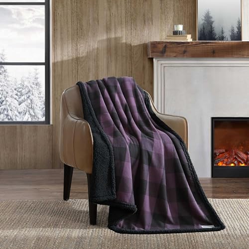 Eddie Bauer - Throw Blanket, Brushed Fleece & Plush Sherpa Soft Blanket, Throw Blanket for Couch & Bed (Cabin Plaid Purple, 50" x 60")