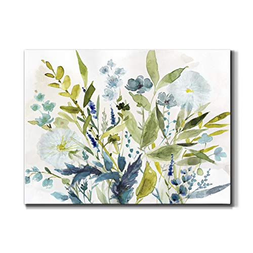 Renditions Gallery Spring Boutique Wall Art, Colorful Assortment of Blue & Green Flowers, Floral Artwork, Premium Gallery Wrapped Canvas Décor, Ready to Hang, 18 in H x 27 in W, Made in America Print