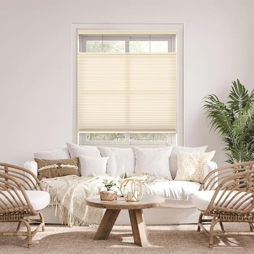 DEZ FURNISHINGS Cordless 1.5" Light Filtering Top Down Bottom Up Cellular Shade, 35" W x 54" H, Ivory