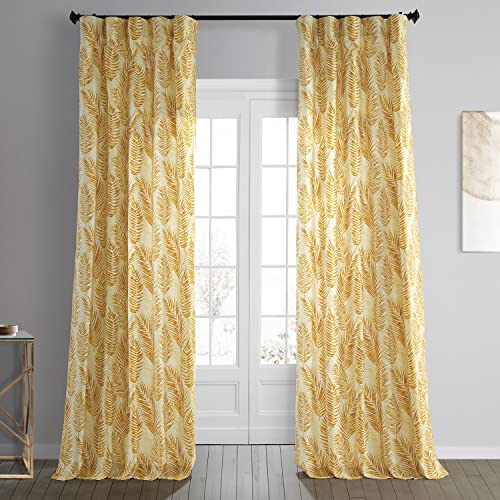HPD Half Price Drapes Cotton Printed Luxury Floral Curtains 108 Inches Long (1 Panel) Room Darkening Window Curtains for Bedroom & Living Room, 50W x 108L Gold Botanical Leaves