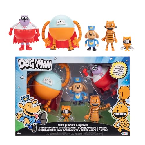 Dog Man 2.5 Inch Scale Supa Buddies and Baddies Multipack Action Figures, Part of Jakks Pacific's Wave 4, Includes 5 Characters