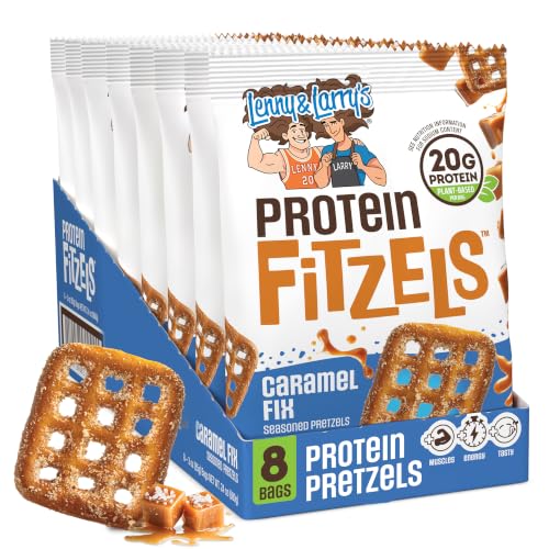 Lenny & Larry's FITZELS Protein Pretzels [Caramel Fix] – 8 x 3oz Bags of High Protein Snacks with 20g Plant Based Protein – Vegan Snack – Incredibly Tasty with Salty Crunch