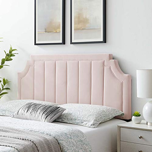 Modway Alyona Channel Tufted Performance Velvet Full/Queen Headboard in Pink