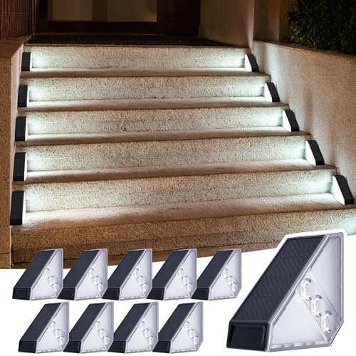 JSOT Solar Lights for Step 10 Pack, Stair Lights Outdoor Yard Decor, IP65 Waterproof Deck Lighting for Outside, Solar Powered Garden Light for Fence, Backyard, Front Porch Step, Balcony, Wall, Patio