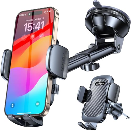 Car Phone Holder Mount【Window + Vent +Dash】Windshield Phone Mount for Car【360°Rotation】Suction Cup Phone Mount for Truck Stand Phone Holder Camera Mount for iPhone Comfortable Natural Video Recording