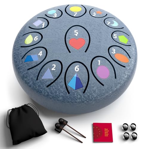 Rain Drum for Outside Garden, Steel Tongue Drum 6.8 Inch 13 Notes, Meditation Music Instrument, Meditation Outdoor, Unique and Unusual Gift Ideas, UV Printed Notes with Geometric Patterns(Navy)
