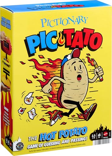 Mattel Games Pictionary Pic-Tato Drawing Game with 'Hot Potato' that Talks & Plays Music, Includes Erasable Markers & Boards, 3-8 Players Ages 8+
