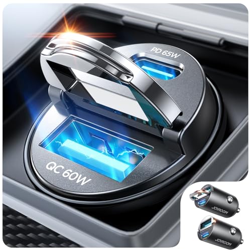 JOYROOM 2-Pack 125W USB C Car Charger [Mini, Flush Fit w/Pull Ring] Dual-Port Car Cigarette Lighter Adapter, Super Fast Car Charger for iPhone 17/16 Pro Max, Galaxy S26/25, MacBook Air, iPad and More