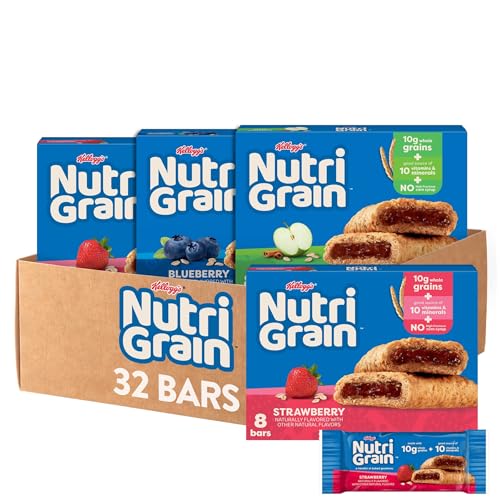 Nutri-Grain Soft Baked Breakfast Bars, Kids Snacks, Whole Grain, Variety Pack (4 Boxes, 32 Count)