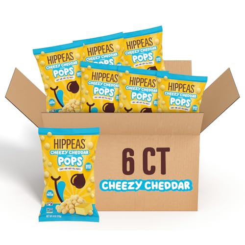 Hippeas Cheezy Cheddar Pops, 4 Ounce (Pack of 6), 3g Protein, 2g Fiber, Vegan, Gluten-Free, Crunchy, Plant Protein Snacks