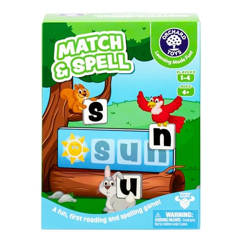 Orchard Toys Match & Spell Game - New Art, Develop Your Children's Early Reading and Spelling Skills in This Updated, Fun Word-Building, 2 Ways to Play, for Ages 4+, Single or Multiplayer