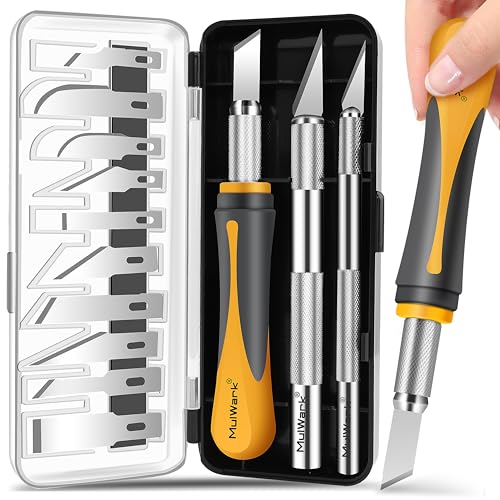MulWark Exacto Knife Set | Craft Knife Kit | 16pc Precision Craft Hobby Kit with Razor Sharp Knives for Wood, Crafting, Leather, Scrapbooking & Modeling