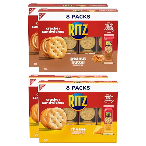 RITZ Peanut Butter and Cheese Sandwich Crackers Variety Pack, Lunch Snacks, 32 Snack Packs (6 Crackers Per Pack)