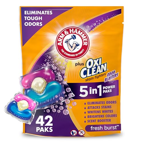 Arm & Hammer Plus OxiClean With Odor Blasters Laundry Detergent 5-IN-1 Power Paks, 42CT (Packaging may vary)