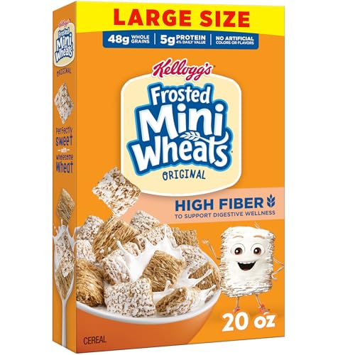 Kellogg’s Frosted Mini-Wheats Breakfast Cereal, High Fiber, 48g Whole Grain, Large Size, 20 oz