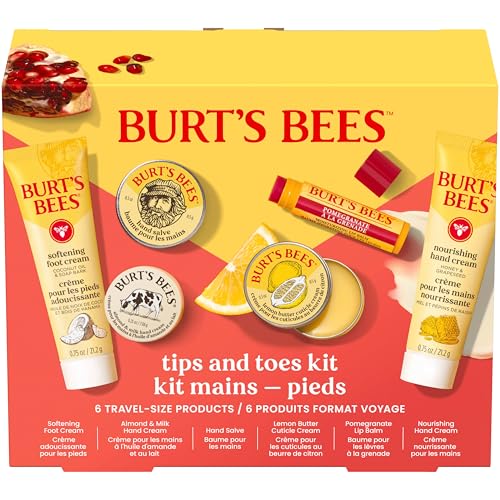 Burt's Bees Gifts Ideas, Tips and Toes Kit, 6 Travel Size Products - Pomegranate Moisturizing Lip Balm, 2 Hand Creams, Foot Cream, Cuticle Cream, and Hand Salve