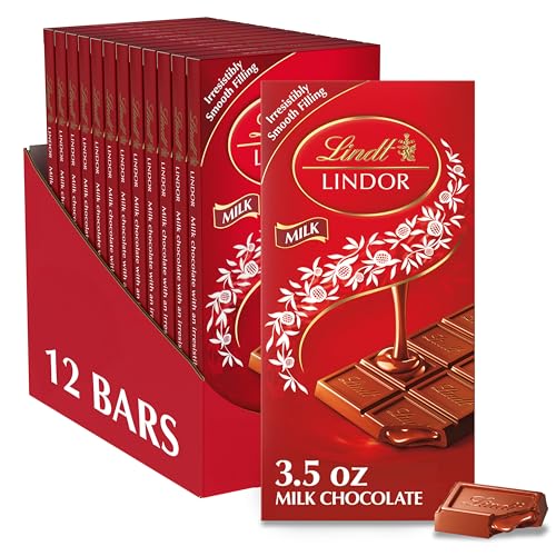 Lindt LINDOR Milk Chocolate Truffle Bar, Easter Chocolate Candy Bar with Smooth Center, 3.5 oz. (12 Pack)