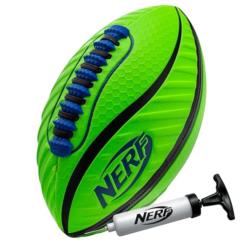 NERF Spiral Grip Junior Football - Patented Spacelace for Ultimate Spirals - Authentic Look and Feel - Pump Included, Junior 10.5"