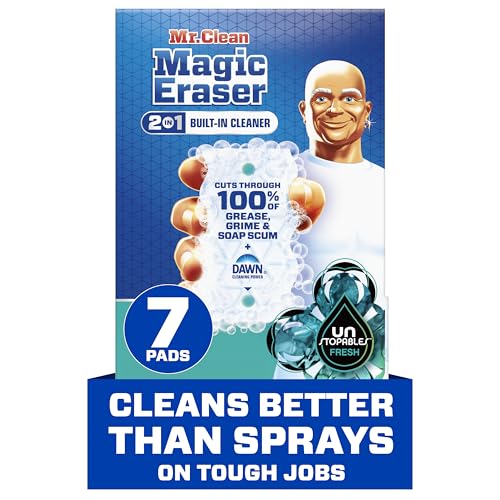 Mr. Clean Magic Eraser Foaming Sponge, All Purpose Cleaner, Dawn Cleaning Power, Wall, Sneaker, Oven Cleaner, Kitchen, Bathroom, Shower Cleaning Supplies, Scrubber, Ultra Foamy, 7ct