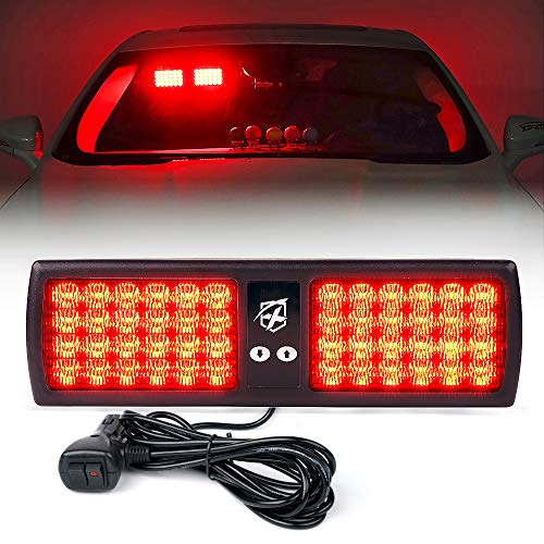 Xprite Red 48LED Visor Strobe Lights Interior Windshield Sunshield Hazard Warning Lights for Construction Vehicles Towing Work Trucks Plows Pickup Truck