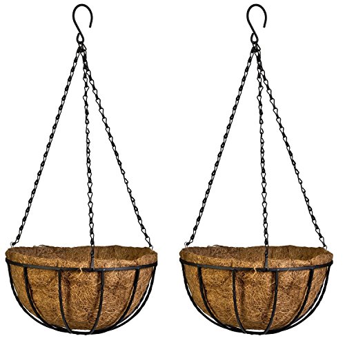 Kingbuy 8" Metal Hanging Plant Baskets with Coconut Liner (2 Pack) - Farmhouse Wire Planters Flower Pots for Plants Ferns Indoor Outdoor Balcony Patio Garden Decoration