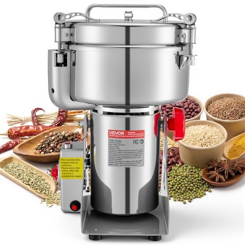 VEVOR 2500g Electric Grain Mill Grinder, High Speed 3400W Commercial Spice Grinders, Stainless Steel Pulverizer Powder Machine, for Dry Grains Spices Cereals Coffee Corn Pepper, Swing Type