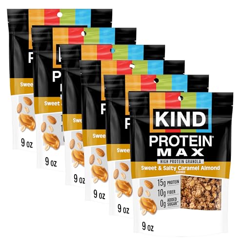 KIND Protein MAX Granola, Sweet & Salty Caramel Almond, Gluten Free, High Protein, Keto Snacks, 15g Protein, 9oz, 6 Count