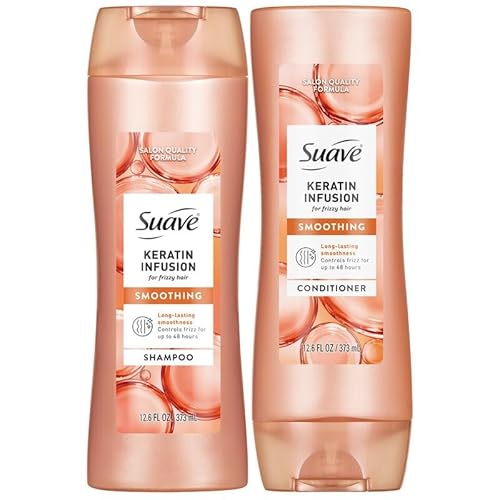 Suave Keratin Infusion Shampoo and Conditioner, Smoothing – Anti-Frizz Hair Products for Women & Men, 12.6 Oz Ea