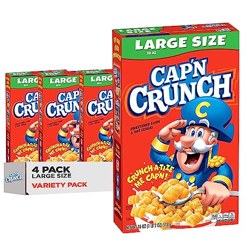 Cap'n Crunch Cereal, Original, 18 oz Large Size Boxes (4 Pack)
