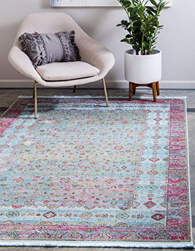 Unique Loom Baracoa Collection Bright Tones Border Vintage Traditional Area Rug, Rectangular 4' 3" x 6' 0", Blue/Pink