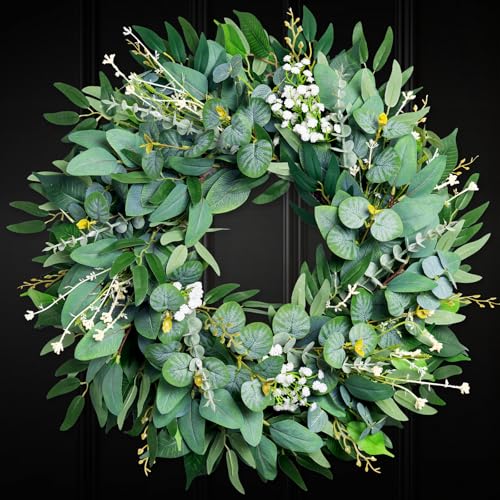 Eucalyptus Wreaths for Front Door All Seasons, 20"-22 Handmade Artificial Green Modern Farmhouse Wreath for Spring Summer Indoor Outdoor Home Decor Wall Porch