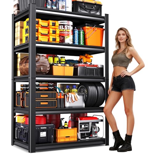 AOAORGG 71" H Garage Shelving 5-Tier Heavy Duty Storage Shelves, Adjustable Metal Shelf Unit, Utility Organizer Rack for Basement, Pantry, Kitchen, Warehouse,15.7" Dx35.4 Wx71.2 H, Black