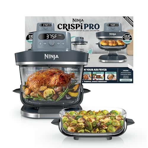 Ninja Crispi Pro 6-in-1 Glass Air Fryer | With Nontoxic, 6qt & 2.5qt Containers & Lids | Microwave, Freezer, Dishwasher Safe | 450°F Max Temp | 1800 Watt | Cyberspace | AS101CY