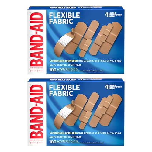 BAND-AID Brand Flexible Fabric Adhesive Bandages with Memory-Weave Fabric, Quilt-Aid Comfort Pad & Hurt-Free Pad; Wound Care for Minor Cuts, Scrapes, & Wounds, Assorted Sizes, 2 x 100 Count