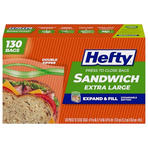 Hefty XL Press to Close Plastic Sandwich Expand and Fill Food Storage Bags, 130 Count