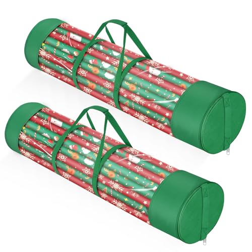 2Pack Christmas Gift Wrapping Paper Organizer Storage 40 Inch Wrapping Paper Storage Holder Gift Wrap Storage Containers Durable 600D Oxford Fabric for Holiday, Christmas, Fits 18-25 Rolls, Green
