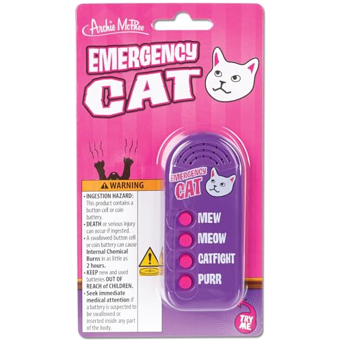 Archie McPhee: Emergency Cat - Electronic Sound Maker, 3.5" Handheld Device, 4 Sound Effects: Mew-Meow-Purr-Catfight, Feline Fun Gag Gift, Novelty Toy