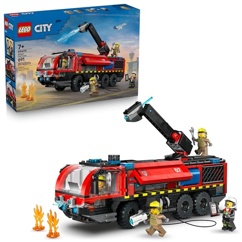 LEGO City Airport Fire Truck Kids Building Toy - Pretend Play Emergency Vehicle for Boys & Girls, Ages 7+ - Fire Engine Toy W/ 4 Firefighter Minifigures - Gift Idea for Birthdays - 60499