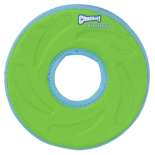 Chuckit! Amphibious ZipFlight Floating and Flying Disc Dog Toy, Medium (8.5"), Assorted Colors (Orange And Blue/Green and Blue)