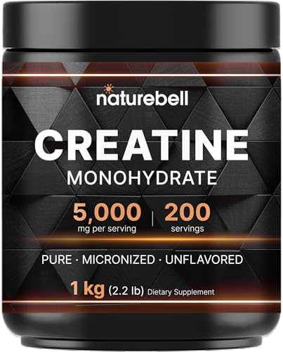 NatureBell Creatine Monohydrate Powder 1,000g, 5,000mg Per Serving, 200 Servings (2.2 lb) | Micronized, Pure & Unflavored | Pre-Workout Muscle Support* | Keto, Vegan, Filler-Free