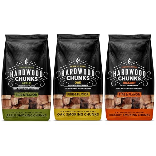 Fire & Flavor Premium All Natural Wood Chunk Bundle for Smokers - Wood Chunks for Smoking - Smoker Wood Chunks - Smoker Accessories Gifts for Men and Women - Oak, Apple, Hickory